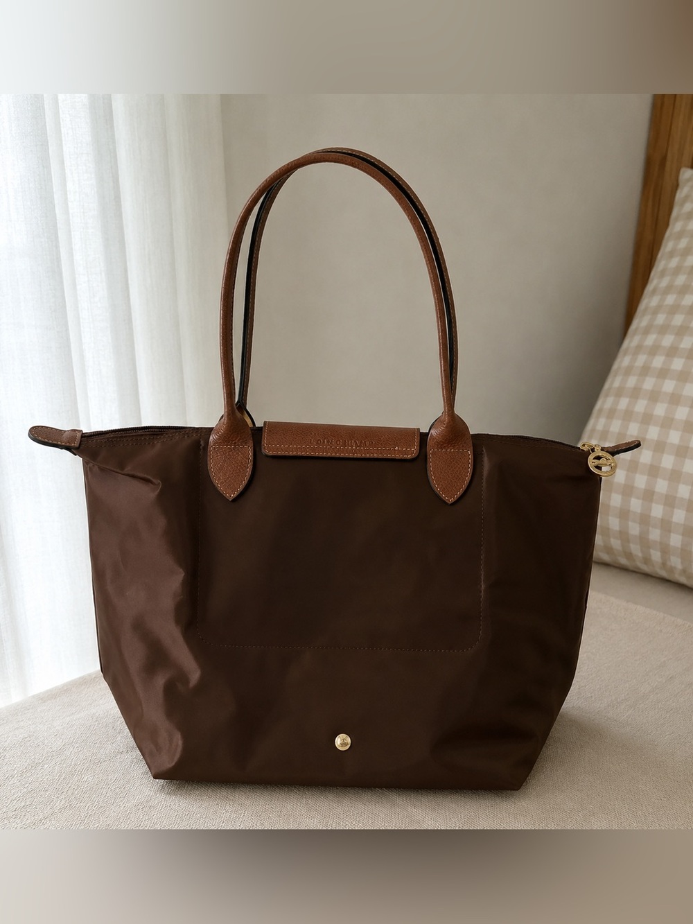 Longchamp Brown Nylon Tote with Tan Leather Trim - Picture 3 of 5